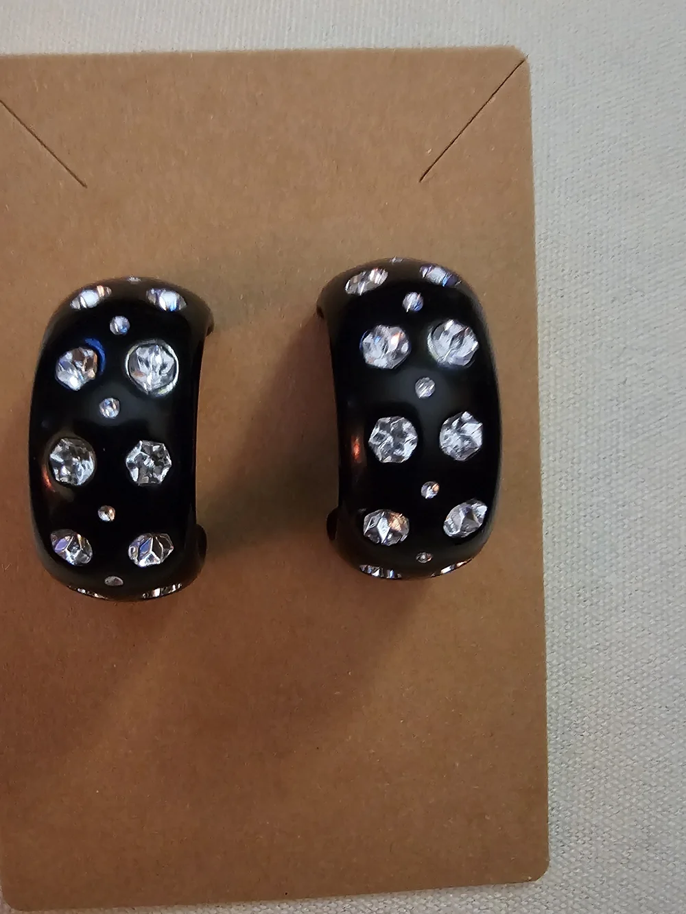 Black Rhinestone Hoop Earrings - Picture 2 of 9